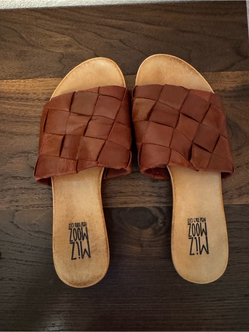 Miz Mooz Brown Woven Slide Sandals
